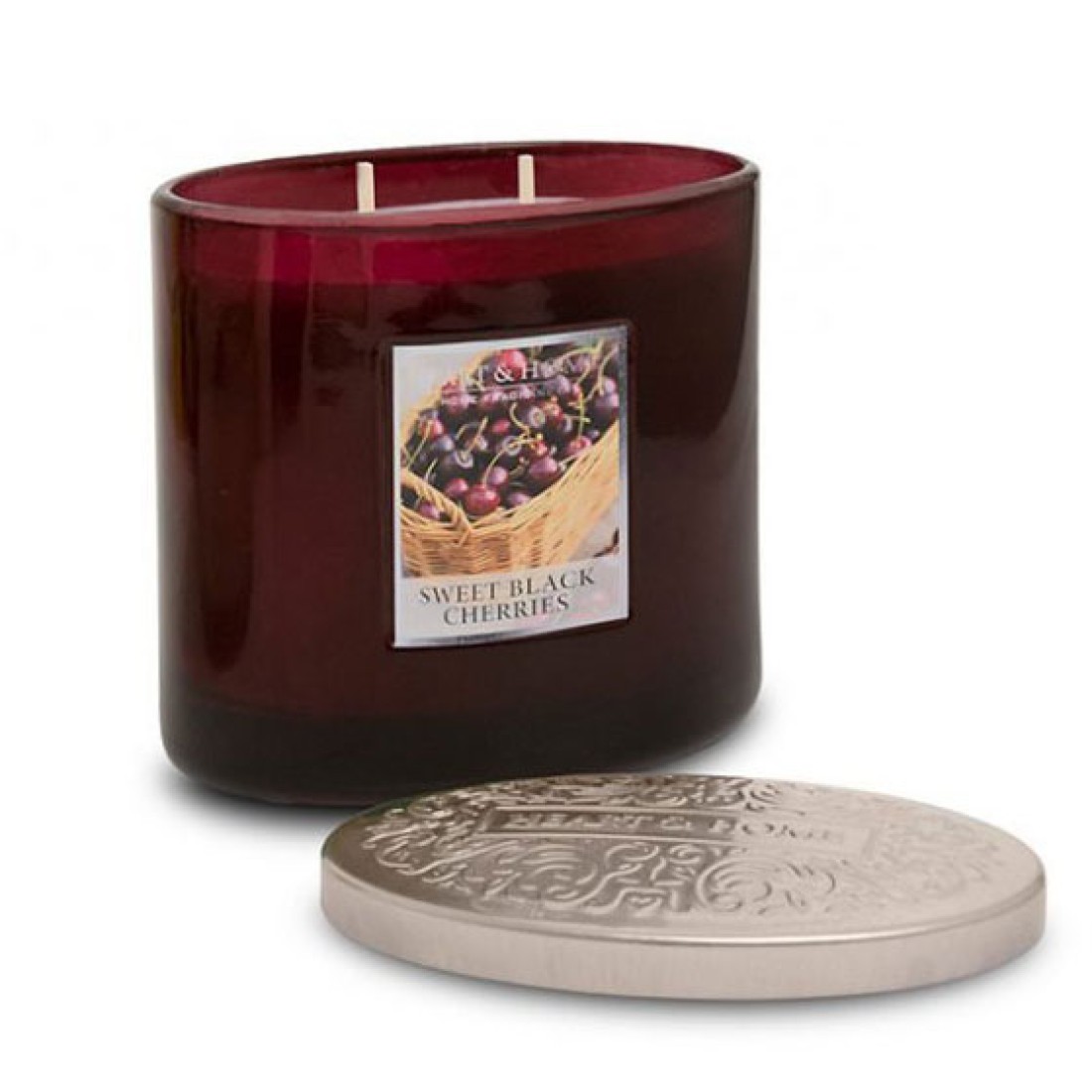 Heart and Home Ellipse Twin Wick Candles Sweet Black Cherries 230g
